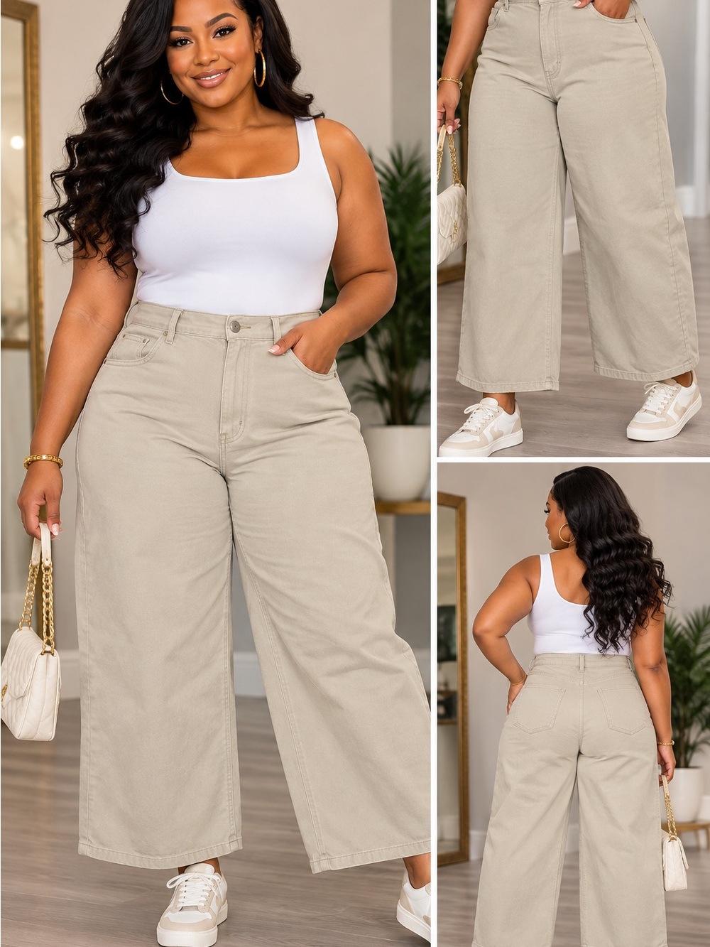 Gloria Vanderbilt Wide Leg Pants in Light Beige